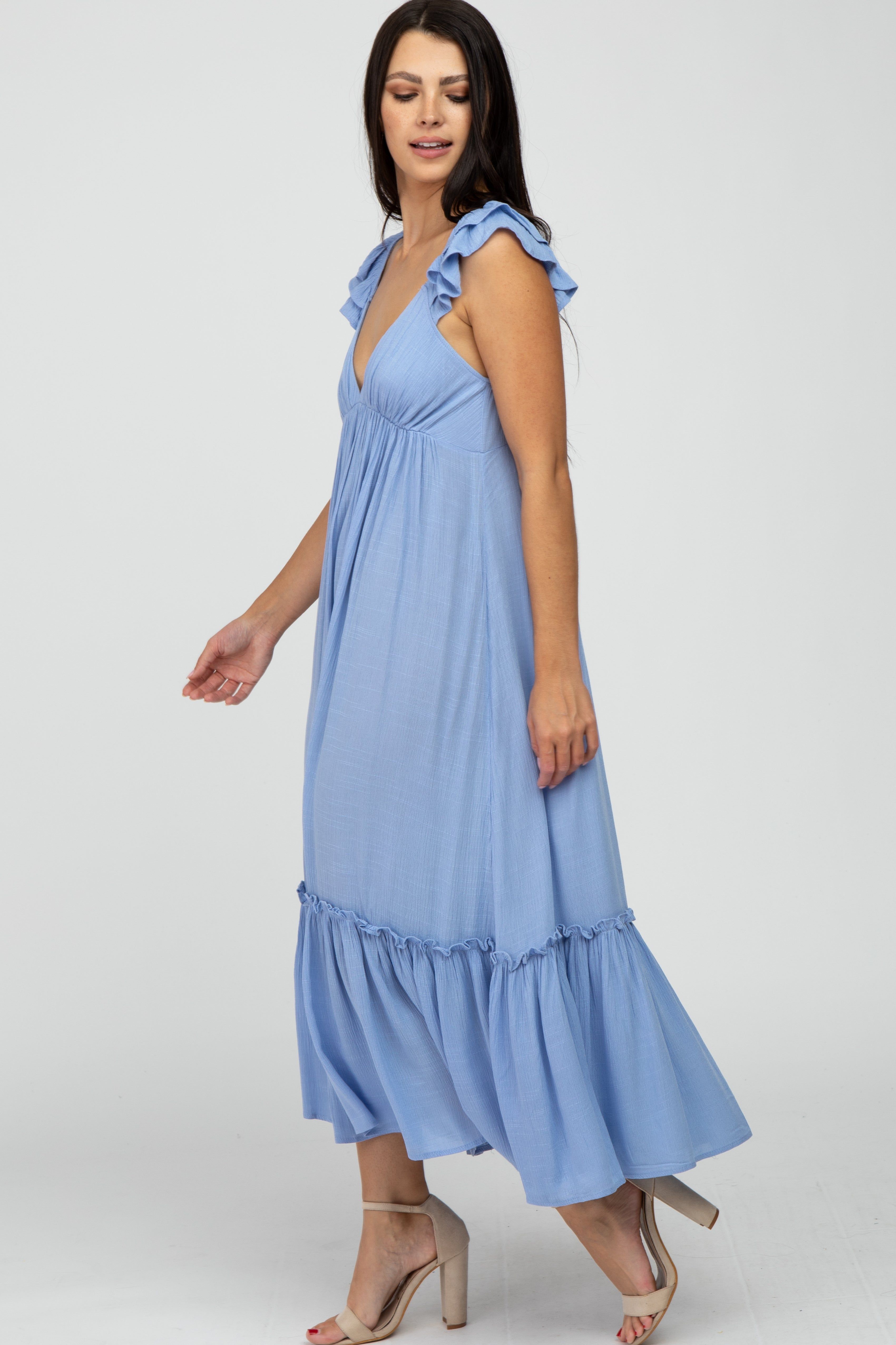 Light Blue Ruffle Accent Maxi Dress sold by Pinkblush product image thumbnail 3
