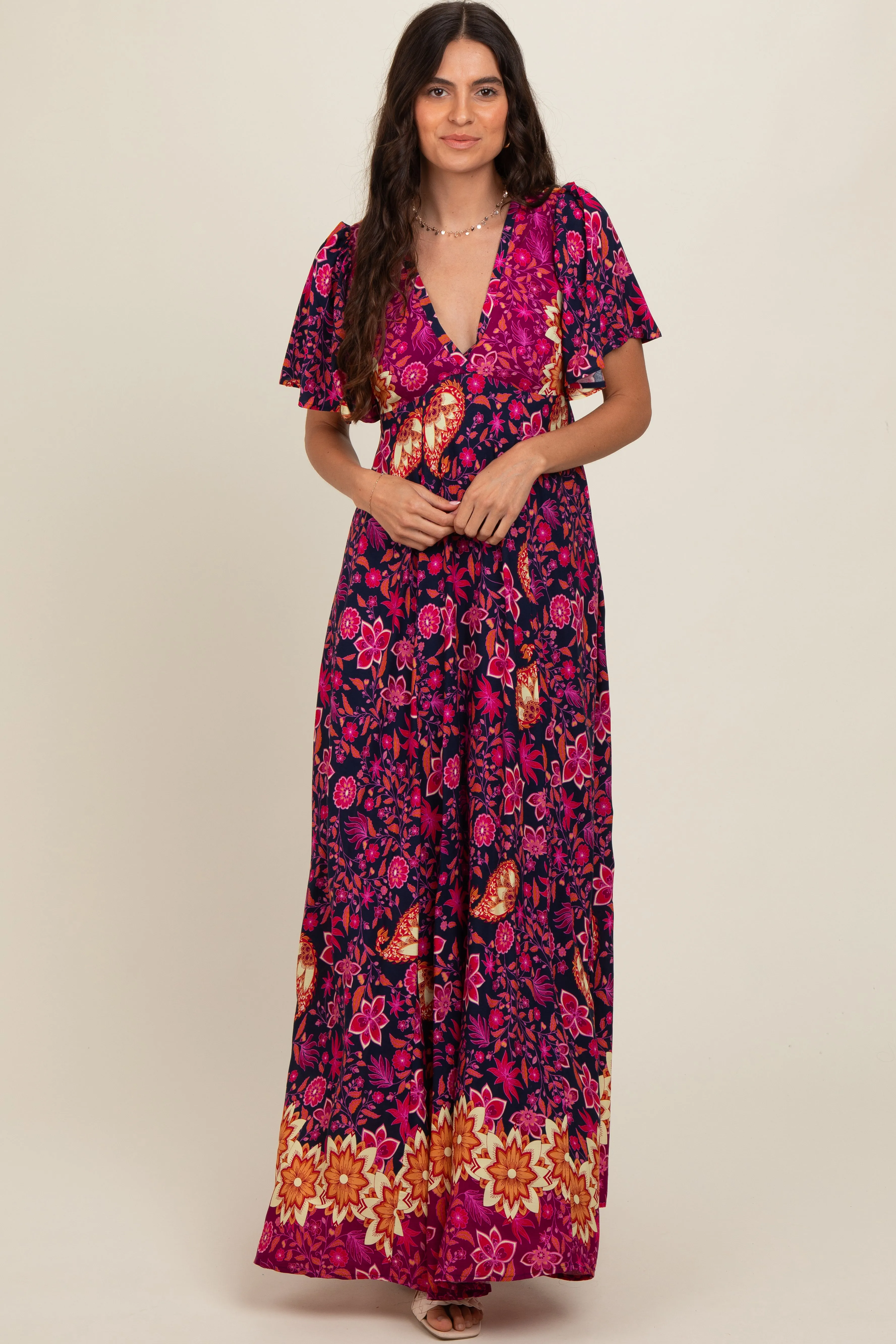 Navy Blue Mixed Floral Maxi Dress sold by Pinkblush product image thumbnail 2
