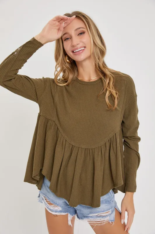 Olive Babydoll Slouchy Top sold by Pinkblush