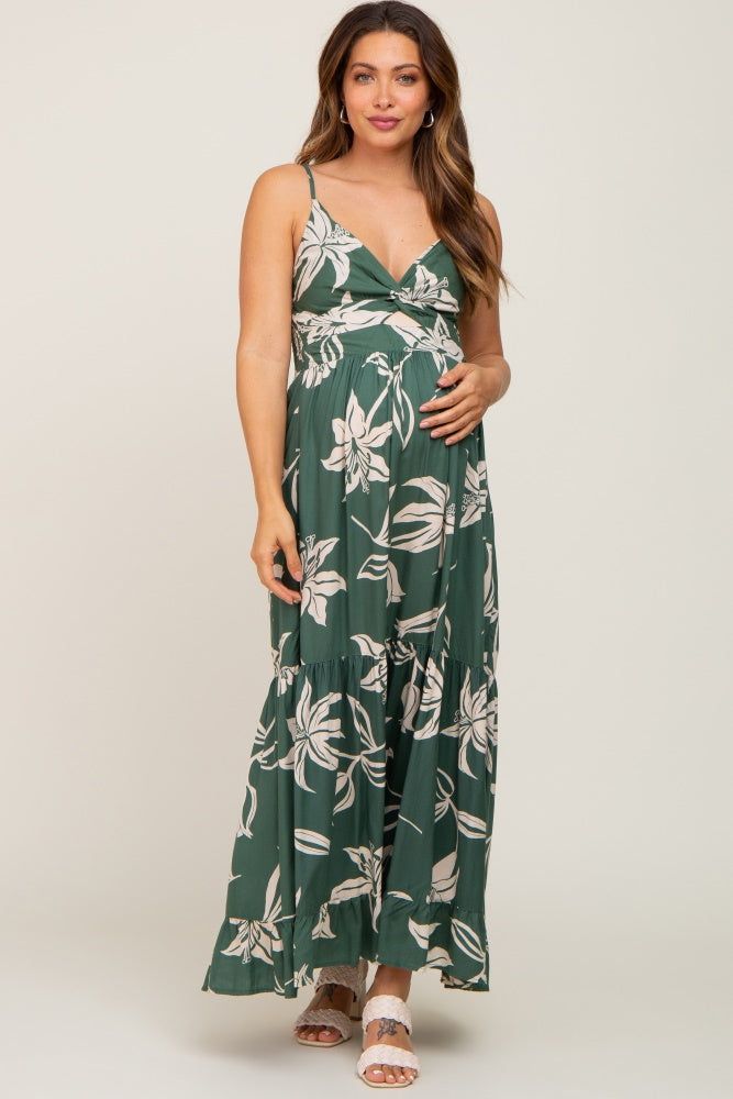 Forest Green Floral Front Twist Maternity Maxi Dress sold by Pinkblush product image thumbnail 5