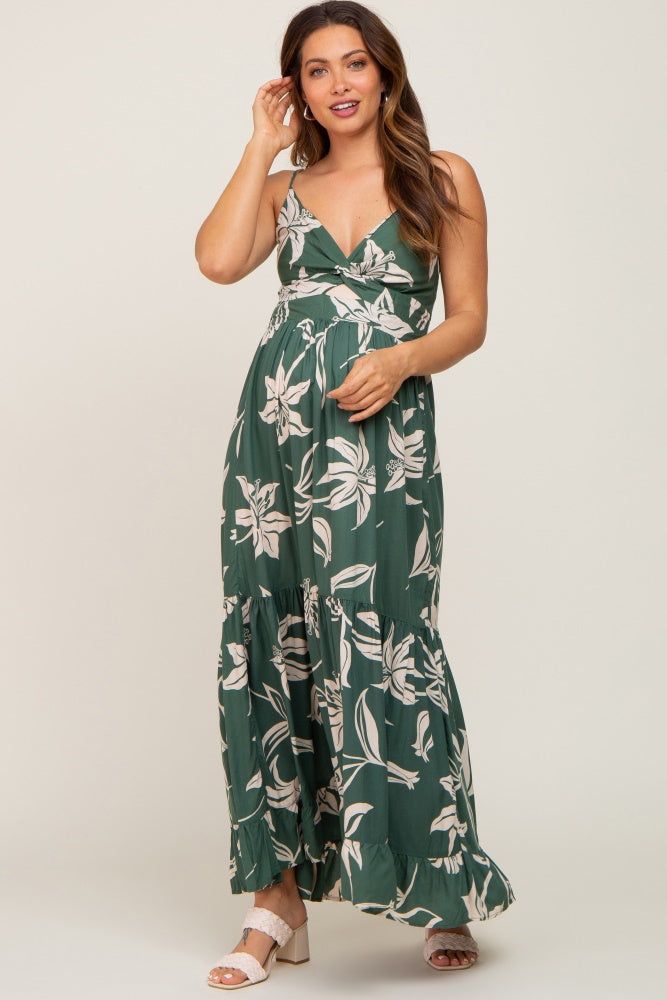 Forest Green Floral Front Twist Maternity Maxi Dress sold by Pinkblush product image thumbnail 2