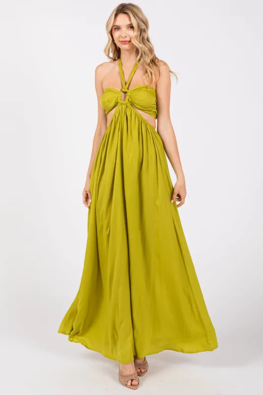 Lime Halter Cutout Maxi Dress sold by Pinkblush