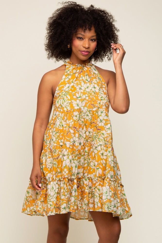 Orange Floral Tiered Ruffle Mock Neck Maternity Dress sold by Pinkblush product image thumbnail 5