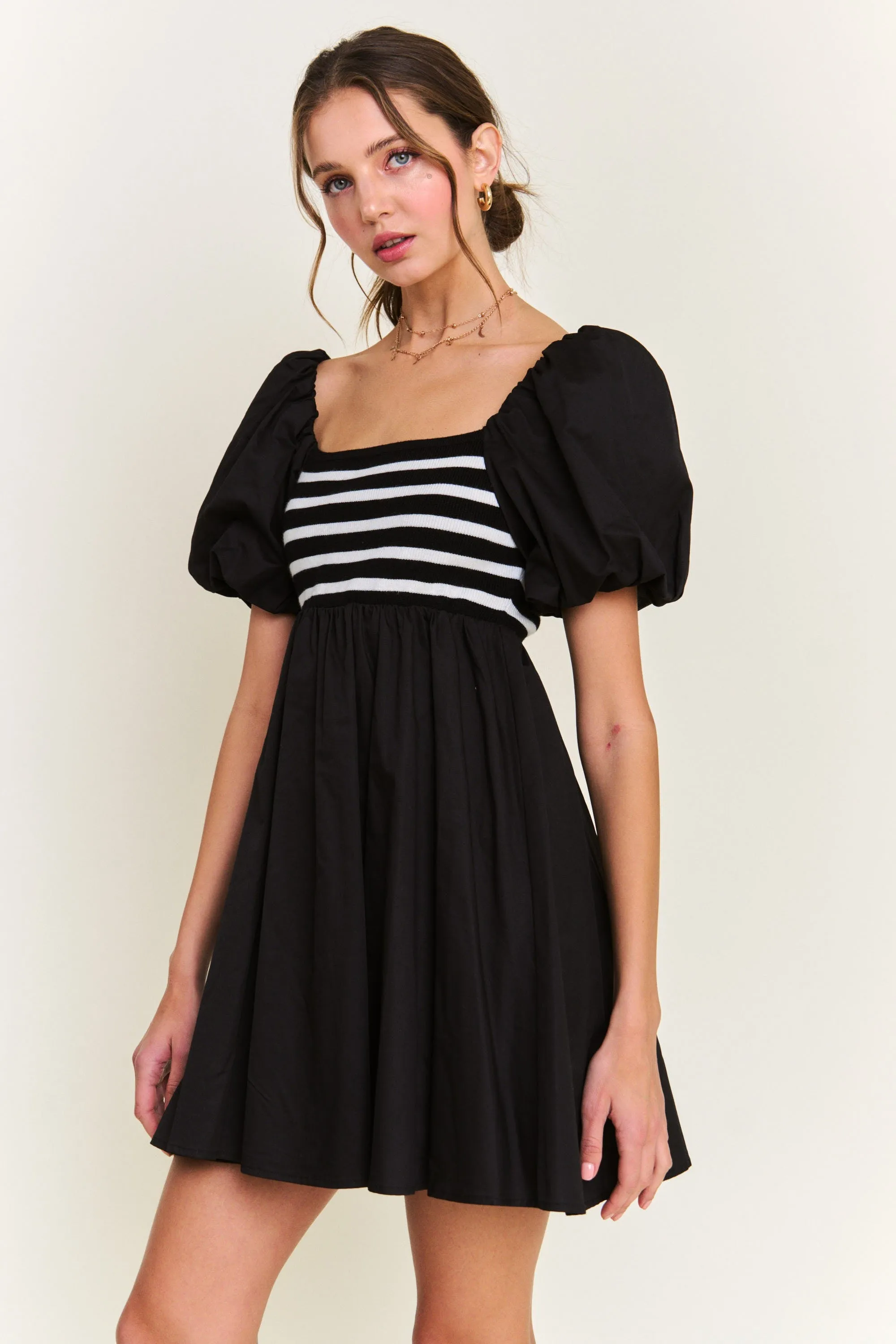 Black Knit Contrast Poplin Dress sold by Pinkblush product image thumbnail 3