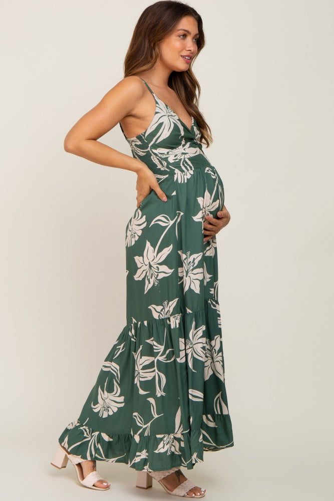 Forest Green Floral Front Twist Maternity Maxi Dress sold by Pinkblush product image thumbnail 3