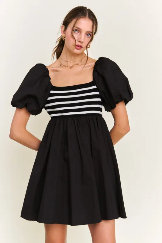 Black Knit Contrast Poplin Dress sold by Pinkblush