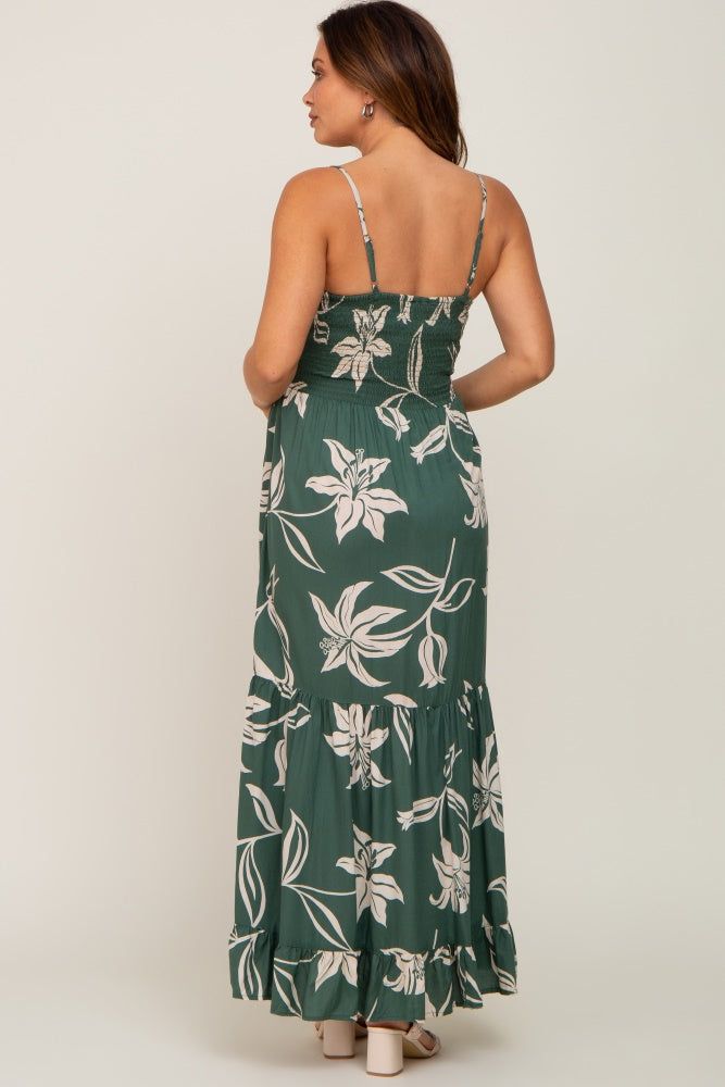 Forest Green Floral Front Twist Maternity Maxi Dress sold by Pinkblush product image thumbnail 4