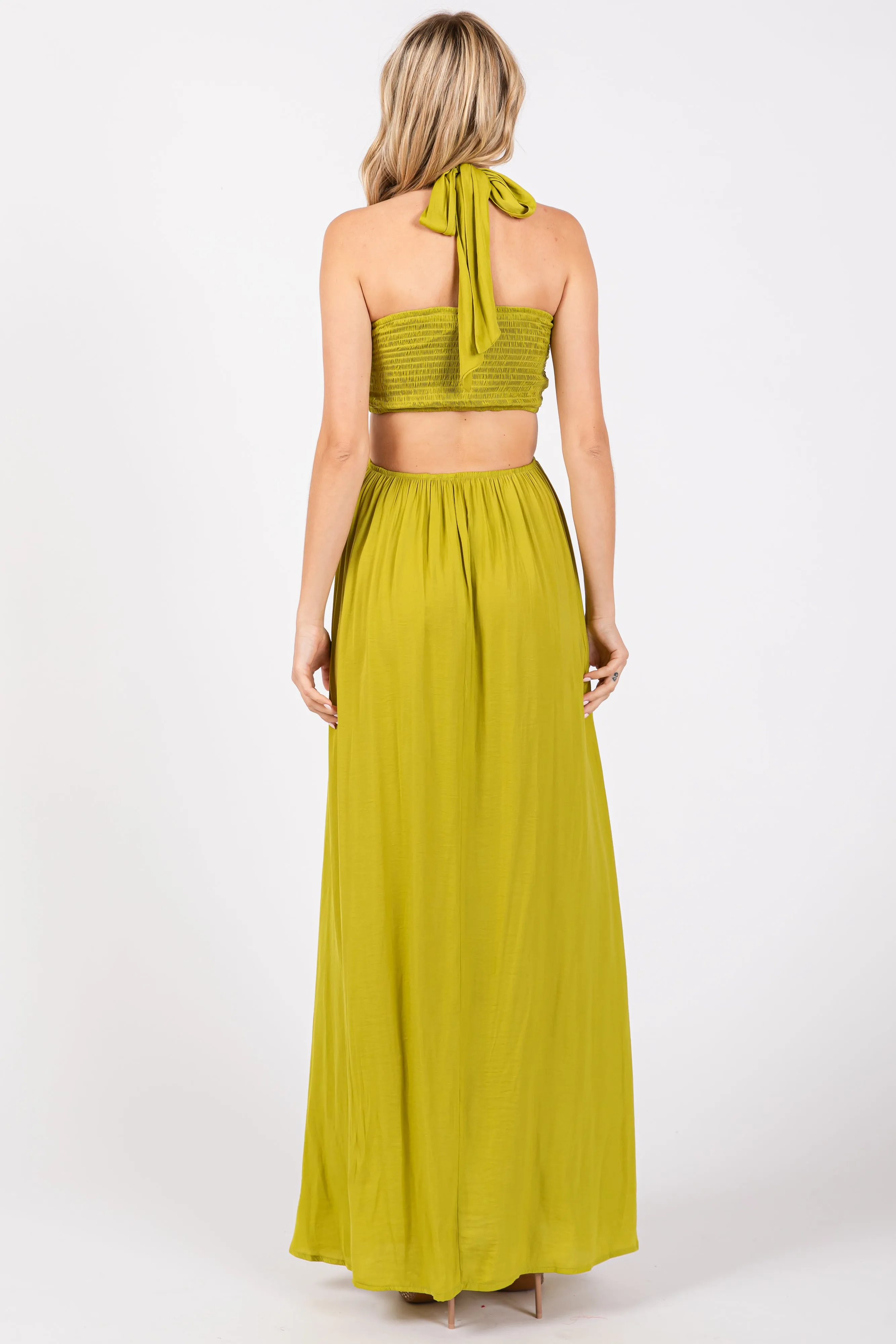 Lime Halter Cutout Maxi Dress sold by Pinkblush product image thumbnail 3