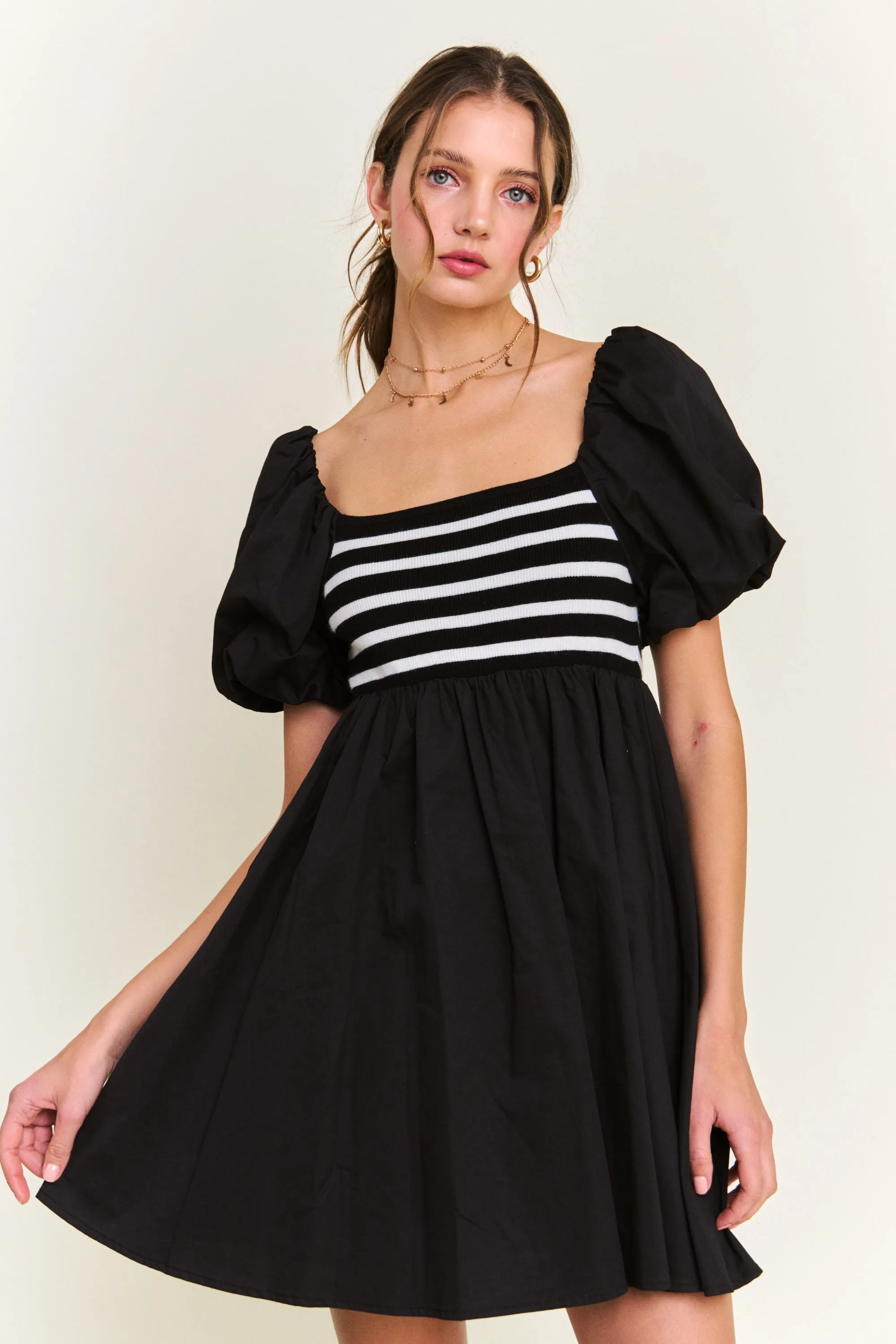Black Knit Contrast Poplin Dress sold by Pinkblush product image thumbnail 2