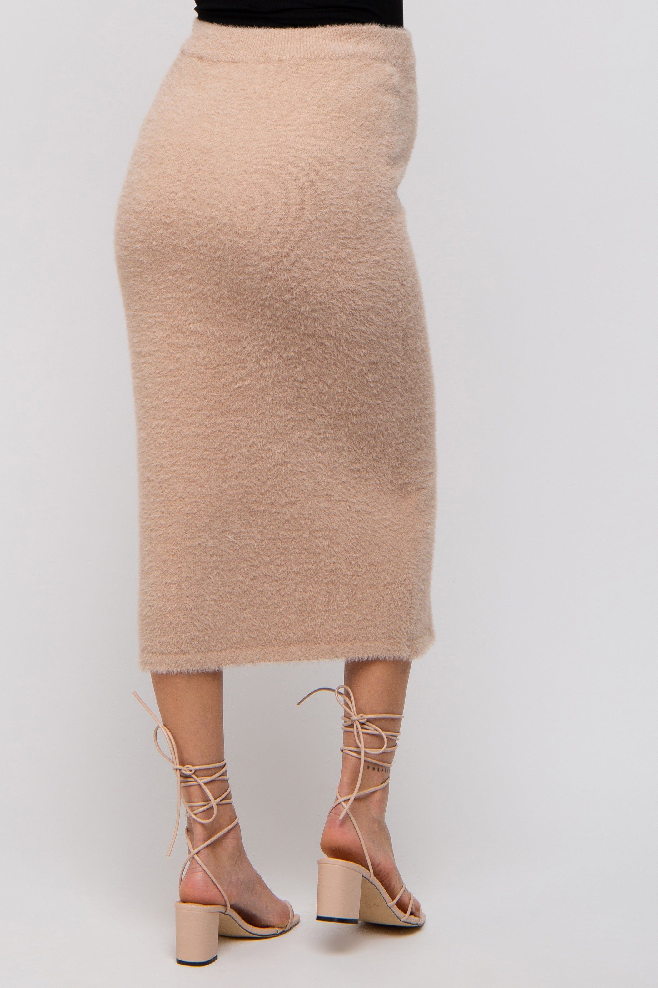 Beige Fuzzy Soft Knit Maternity Midi Skirt sold by Pinkblush product image thumbnail 4
