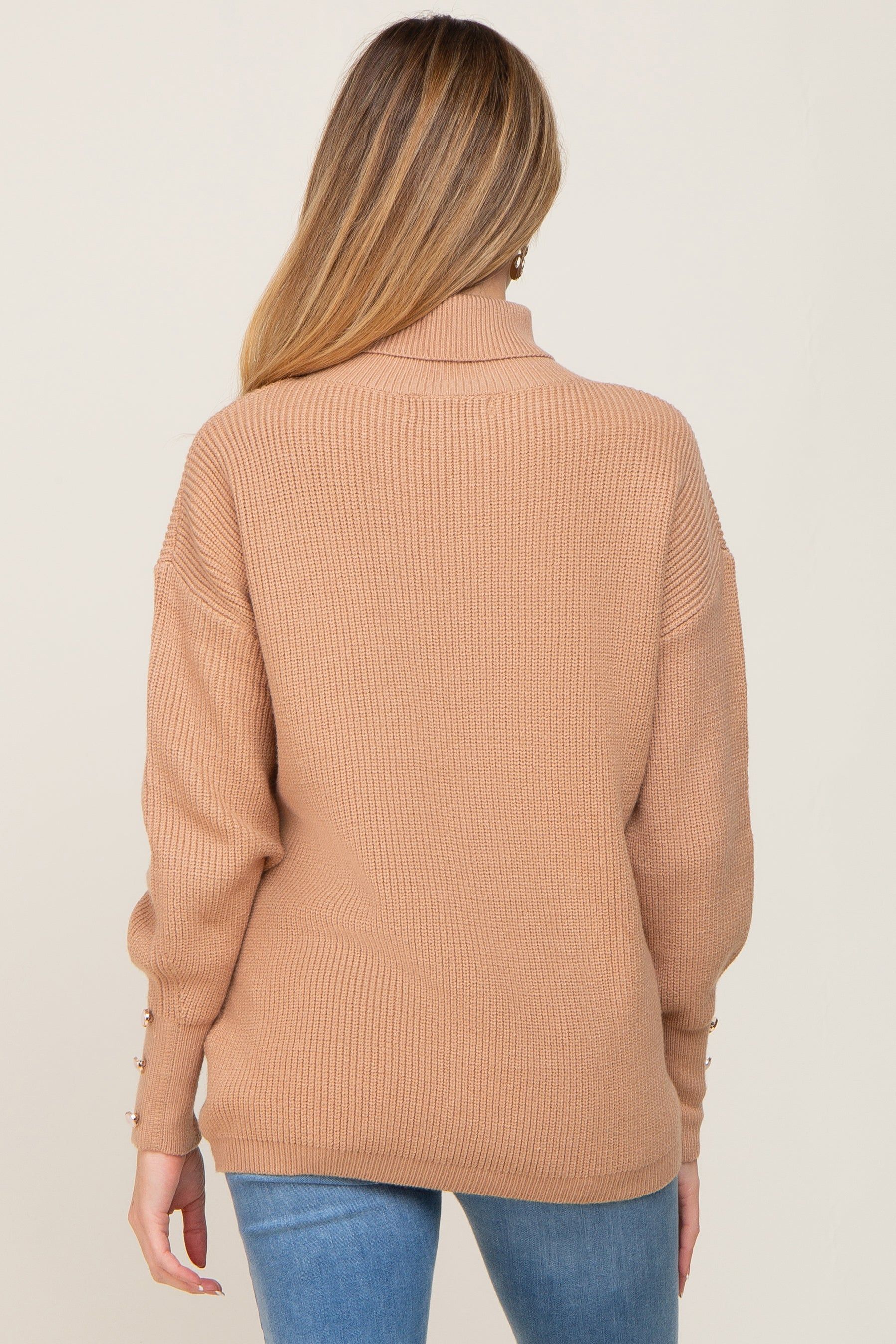 Camel Button Accent Turtleneck Maternity Sweater sold by Pinkblush product image thumbnail 3