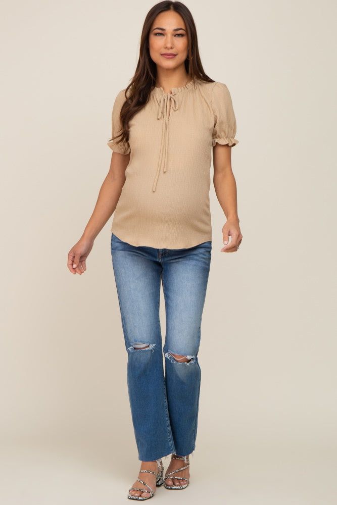 Beige Ruffle Accent Tie Front Maternity Blouse sold by Pinkblush product image thumbnail 4