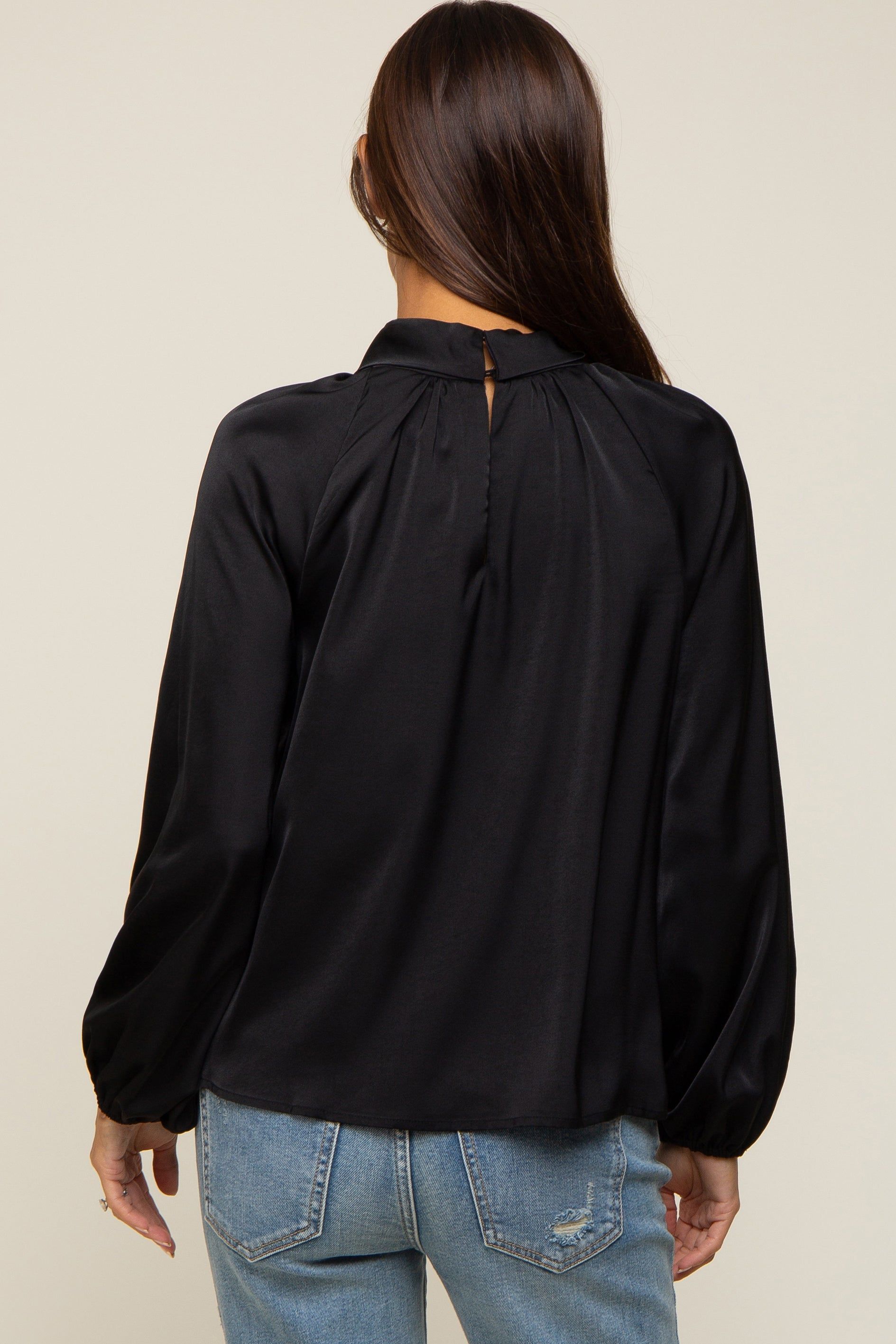 Black Satin Cutout Maternity Blouse sold by Pinkblush product image thumbnail 3