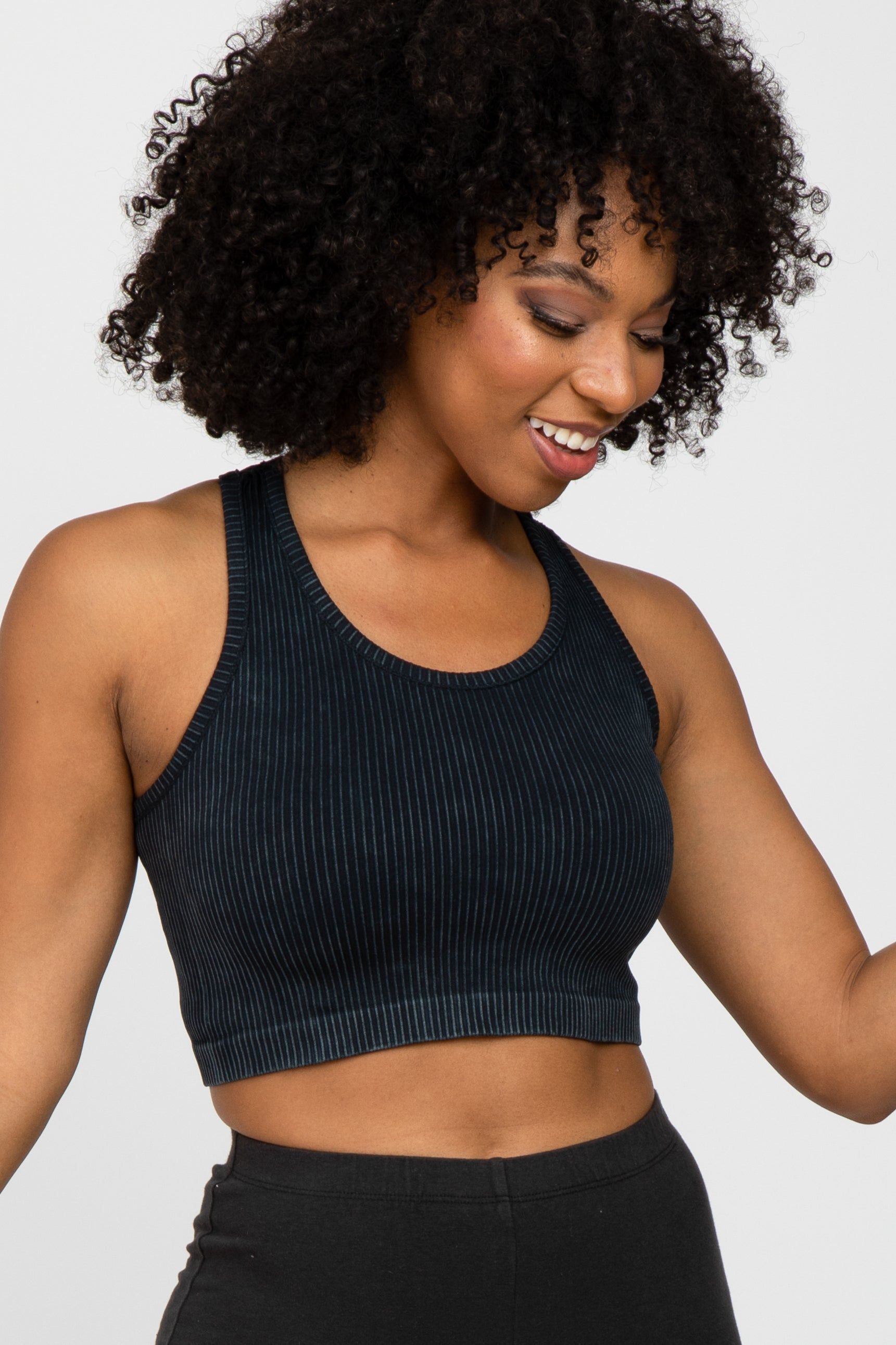 Black Vintage Wash Ribbed Sports Bra sold by Pinkblush