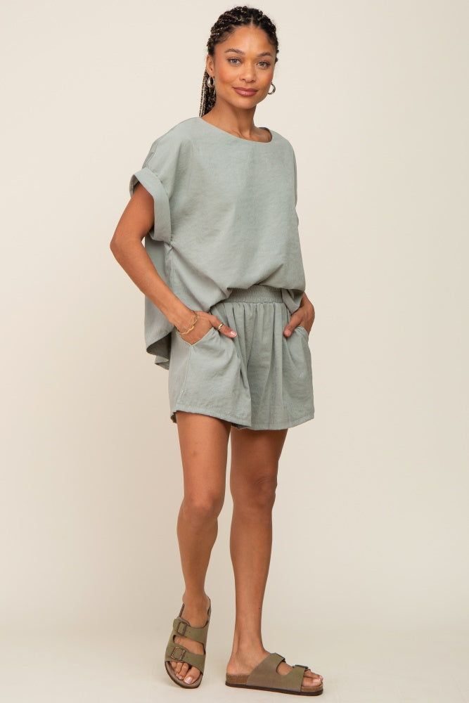 Light Olive Short Cuffed Sleeve Top and Short Set sold by Pinkblush product image thumbnail 5