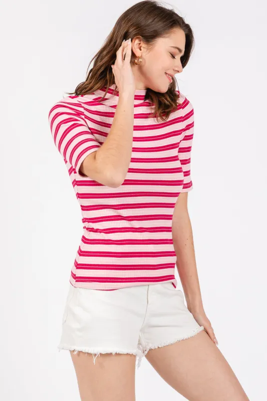 Pink Striped Ribbed Mock Neck Top sold by Pinkblush