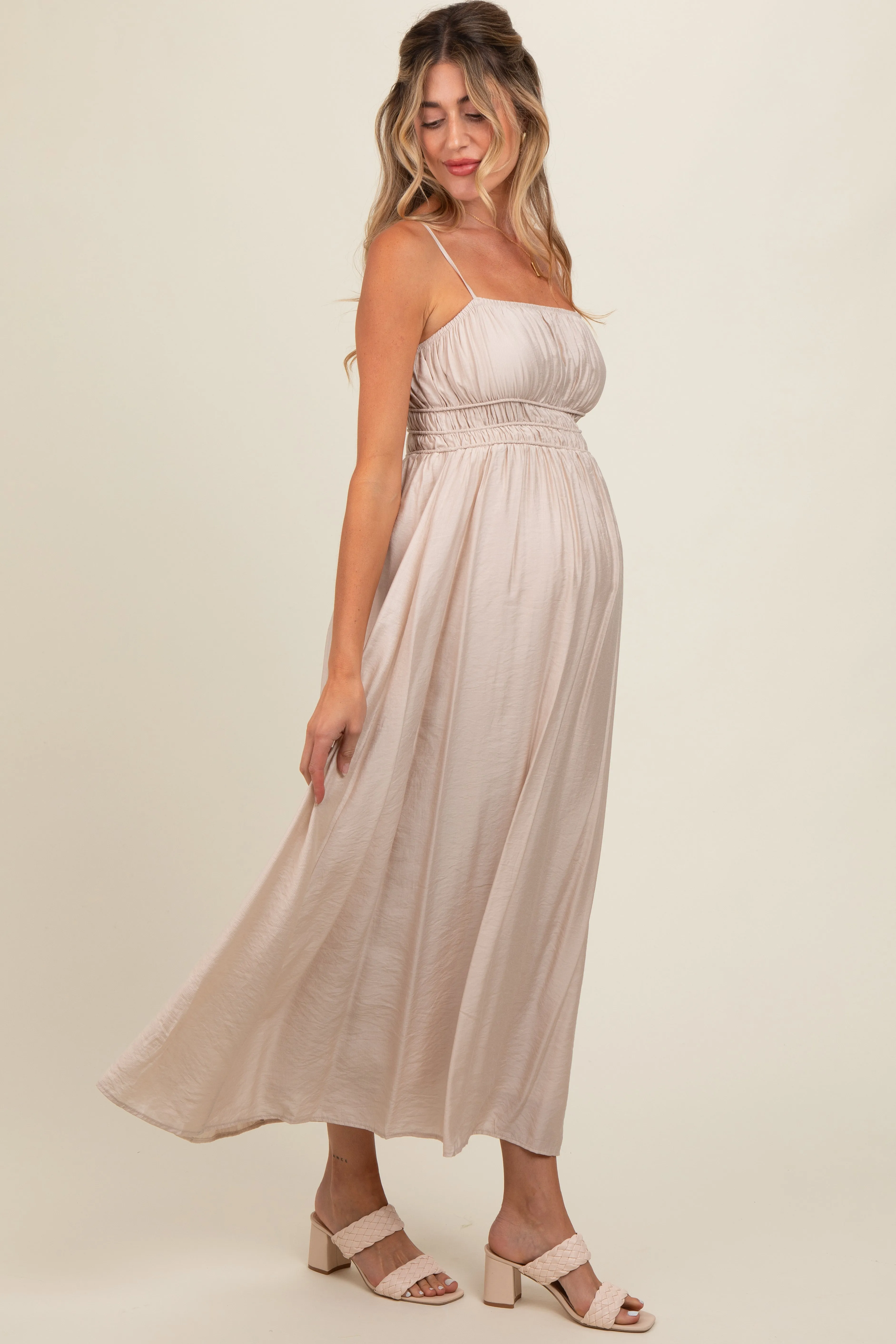 Beige Sleeveless Square Neckline Maternity Maxi Dress sold by Pinkblush product image thumbnail 3