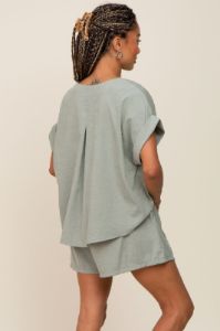 Light Olive Short Cuffed Sleeve Top and Short Set sold by Pinkblush