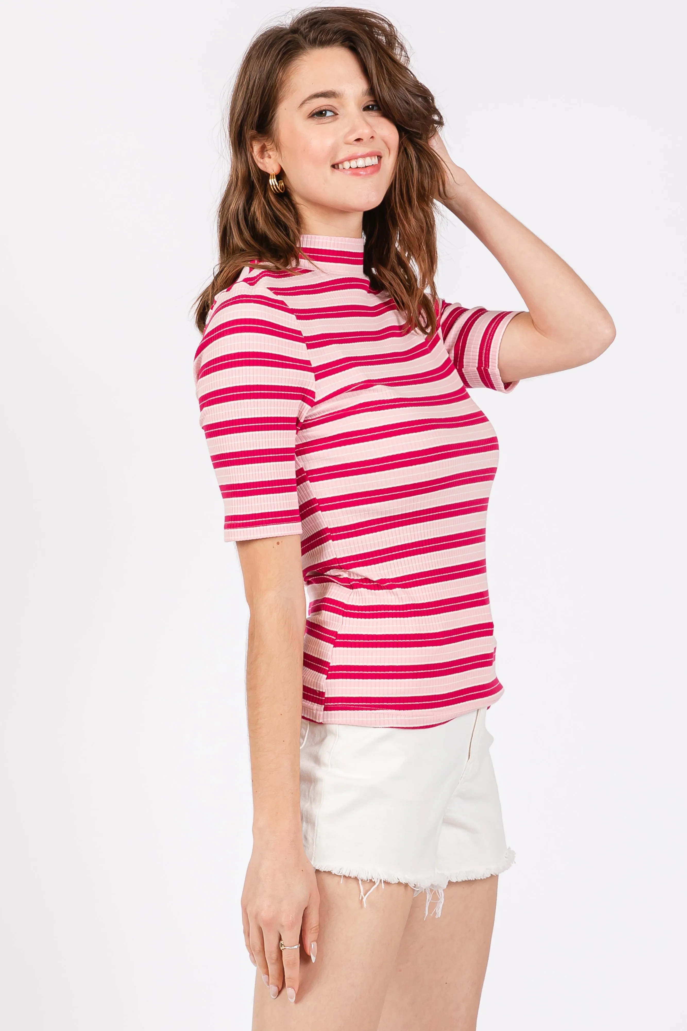 Pink Striped Ribbed Mock Neck Top sold by Pinkblush product image thumbnail 2