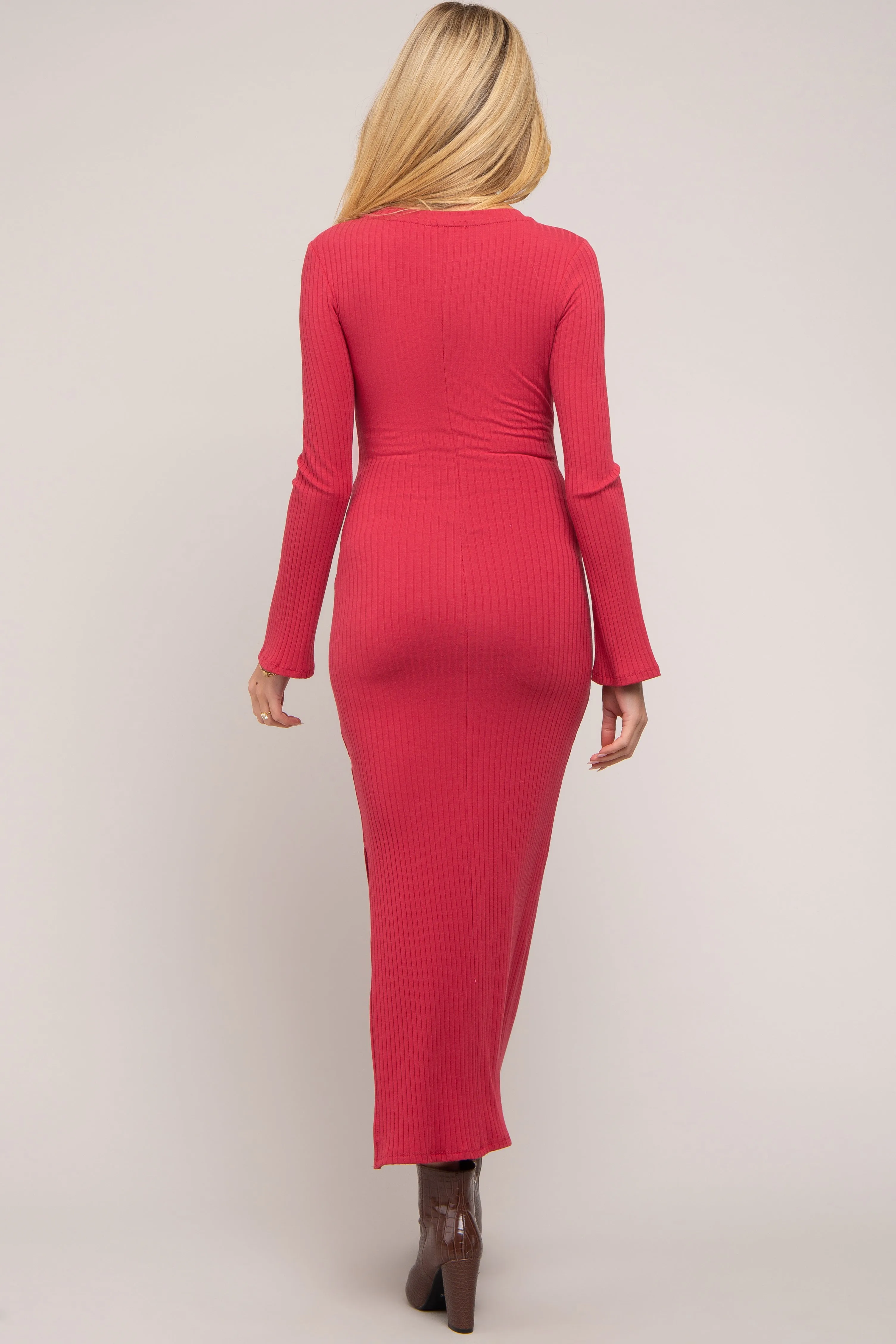 Red Ribbed Side Slit Maternity Maxi Dress sold by Pinkblush product image thumbnail 4