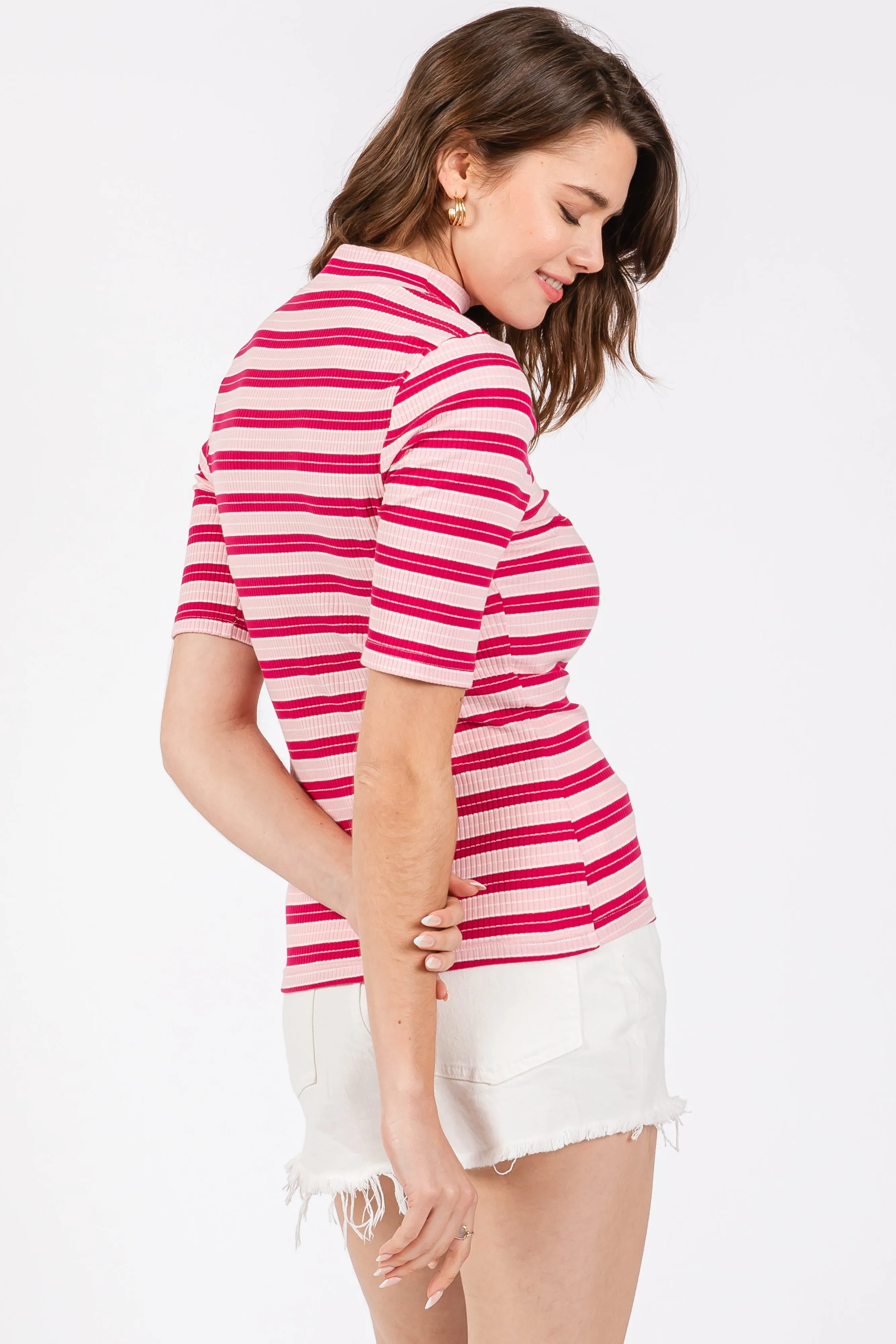 Pink Striped Ribbed Mock Neck Top sold by Pinkblush product image thumbnail 3