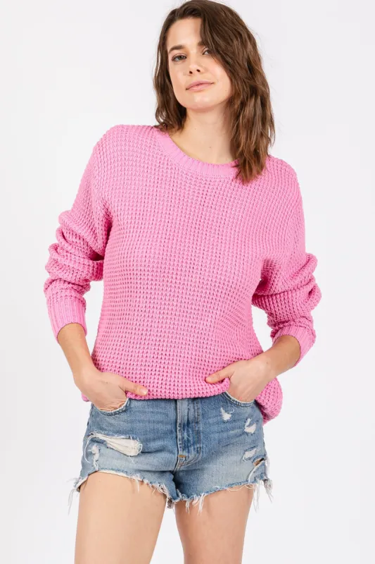 Light Pink Waffle Knit Round Hem Sweater sold by Pinkblush