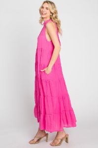 Fuchsia Tiered High Neck Maxi Dress sold by Pinkblush