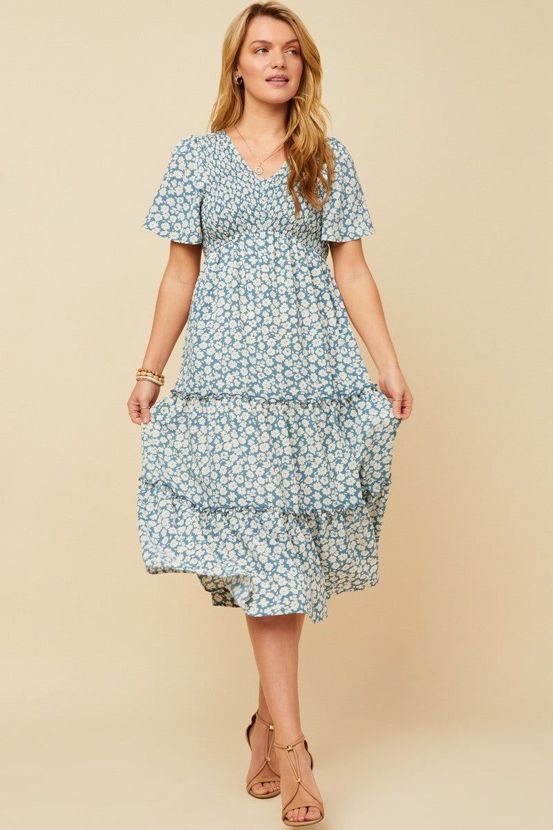 Light Blue Floral Tiered Midi Dress sold by Pinkblush product image thumbnail 4