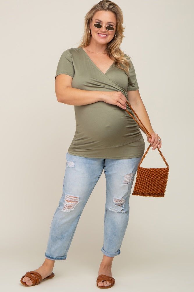 Olive Wrap Front Plus Maternity/Nursing Top sold by Pinkblush product image thumbnail 7