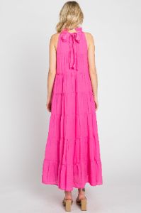 Fuchsia Tiered High Neck Maxi Dress sold by Pinkblush