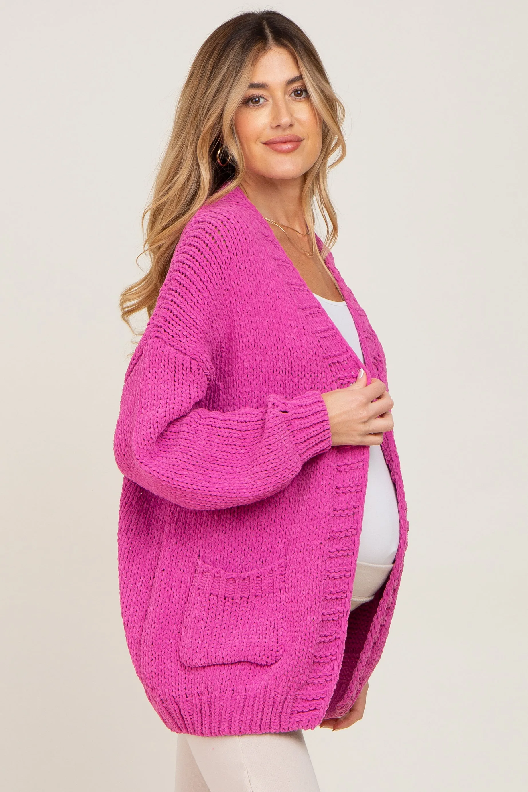 Fuchsia Oversized Bubble Sleeve Maternity Cardigan sold by Pinkblush product image thumbnail 2