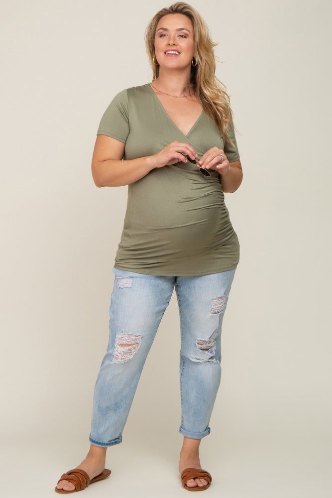 Olive Wrap Front Plus Maternity/Nursing Top sold by Pinkblush product image thumbnail 5