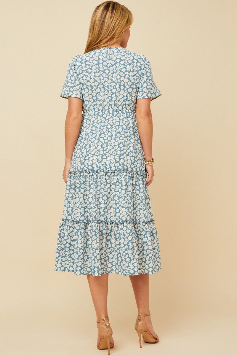 Light Blue Floral Tiered Midi Dress sold by Pinkblush product image thumbnail 3