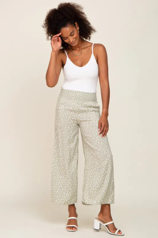 Mint Leaf Print Smocked Waist Pants sold by Pinkblush