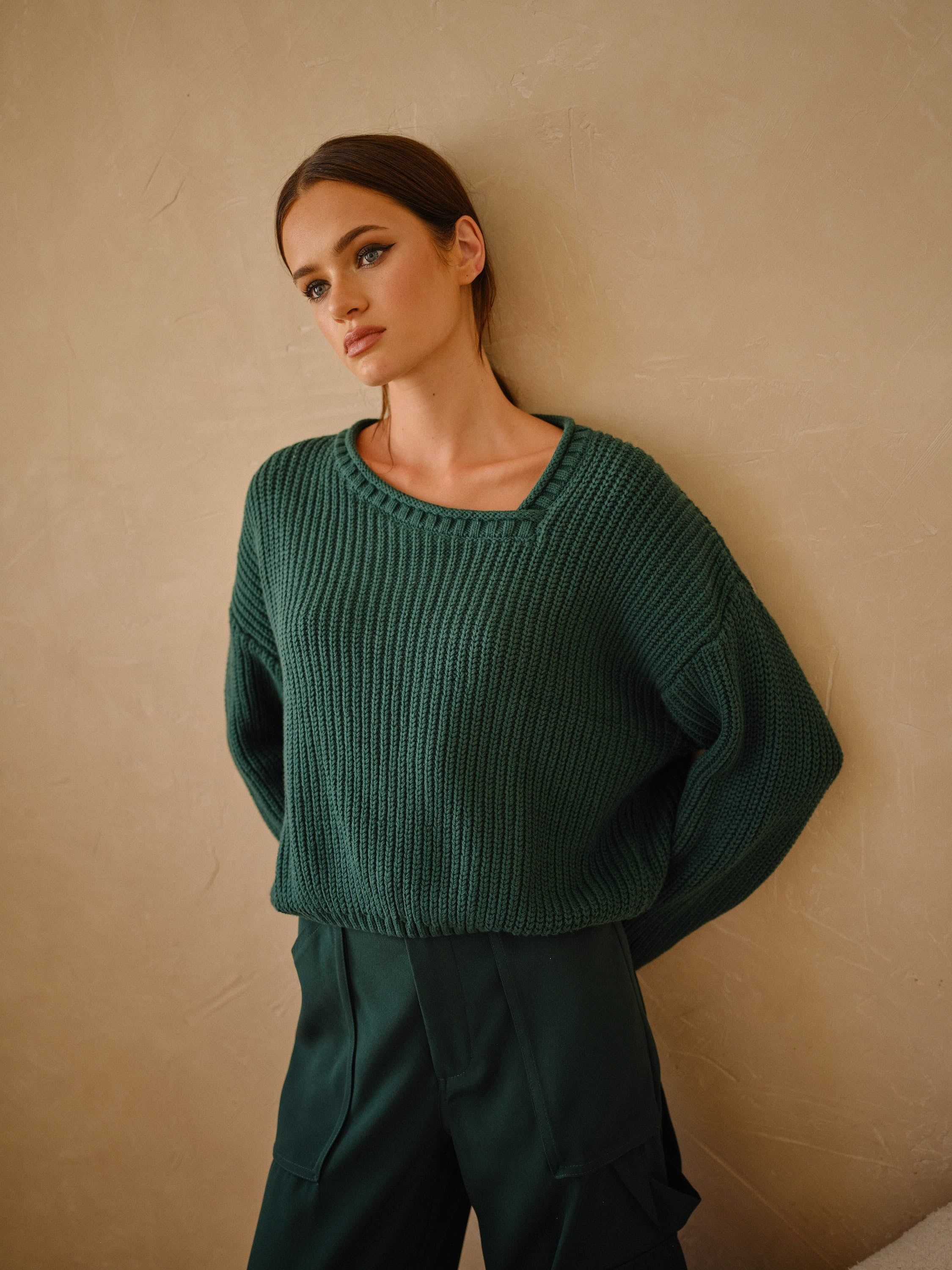 Green Asymmetrical Sweater sold by Pinkblush