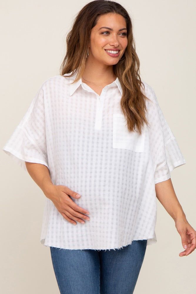 White Striped Collared Maternity Top sold by Pinkblush product image thumbnail 2