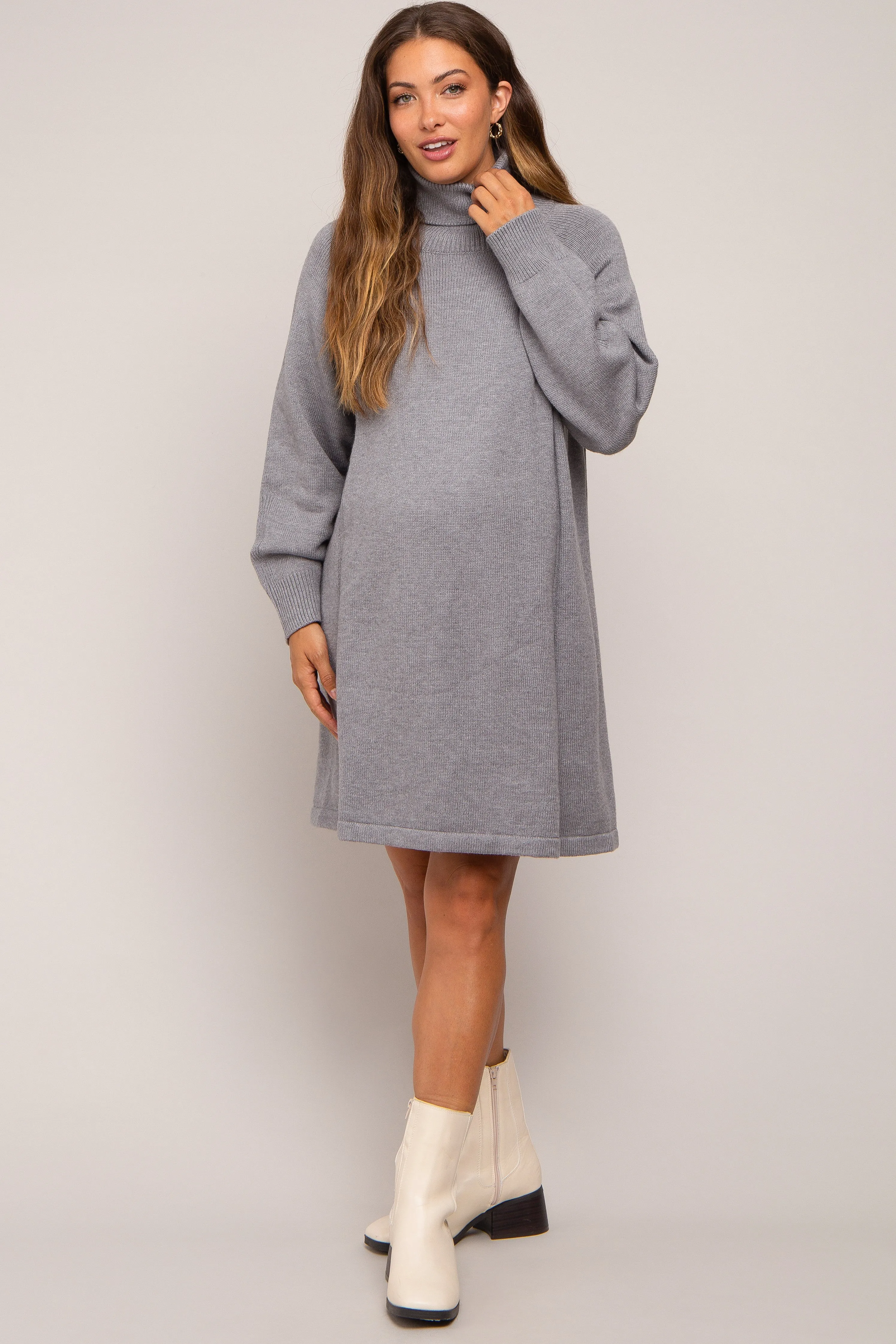 Grey Knit Turtleneck Maternity Sweater Dress sold by Pinkblush product image thumbnail 5