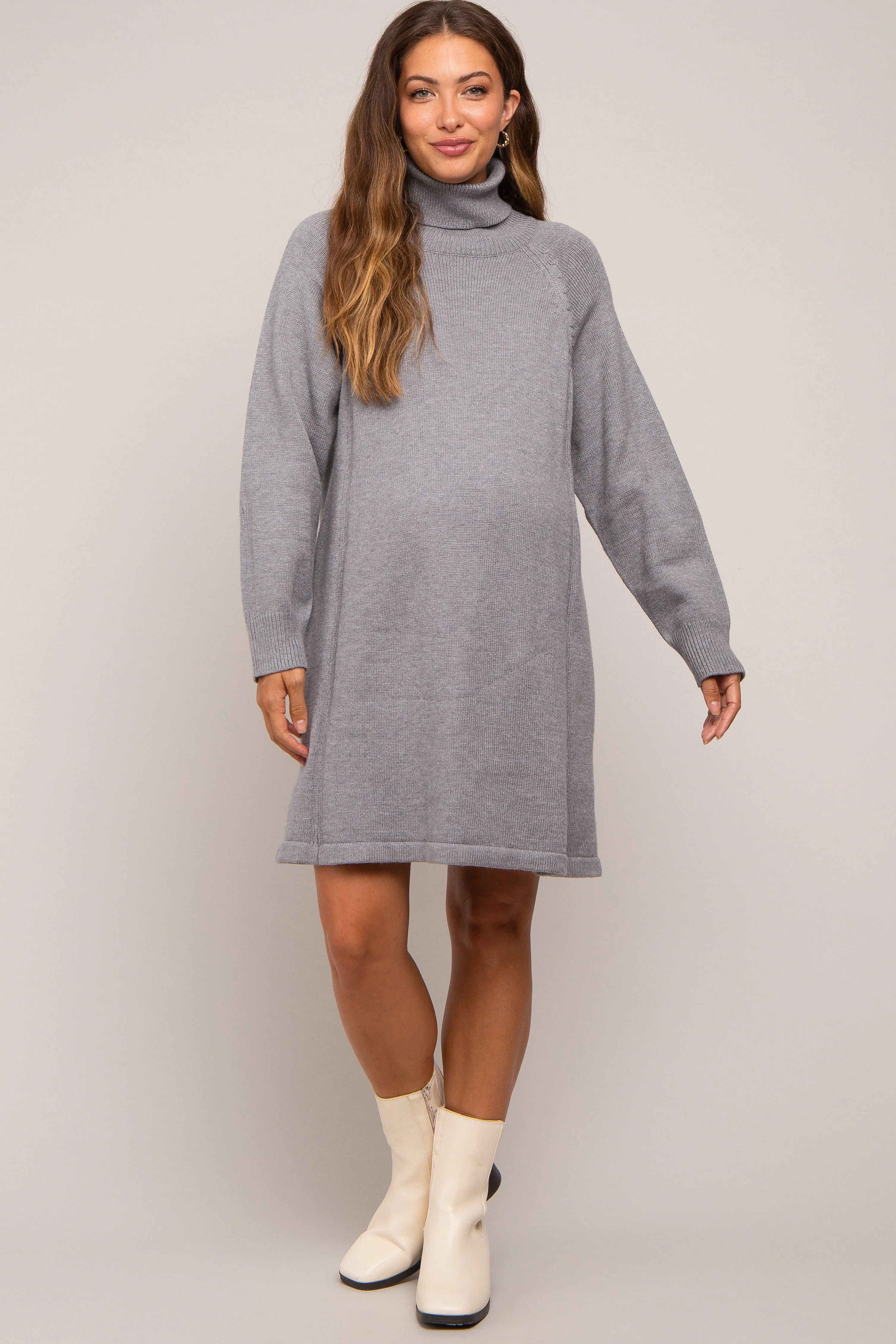 Grey Knit Turtleneck Maternity Sweater Dress sold by Pinkblush product image thumbnail 2