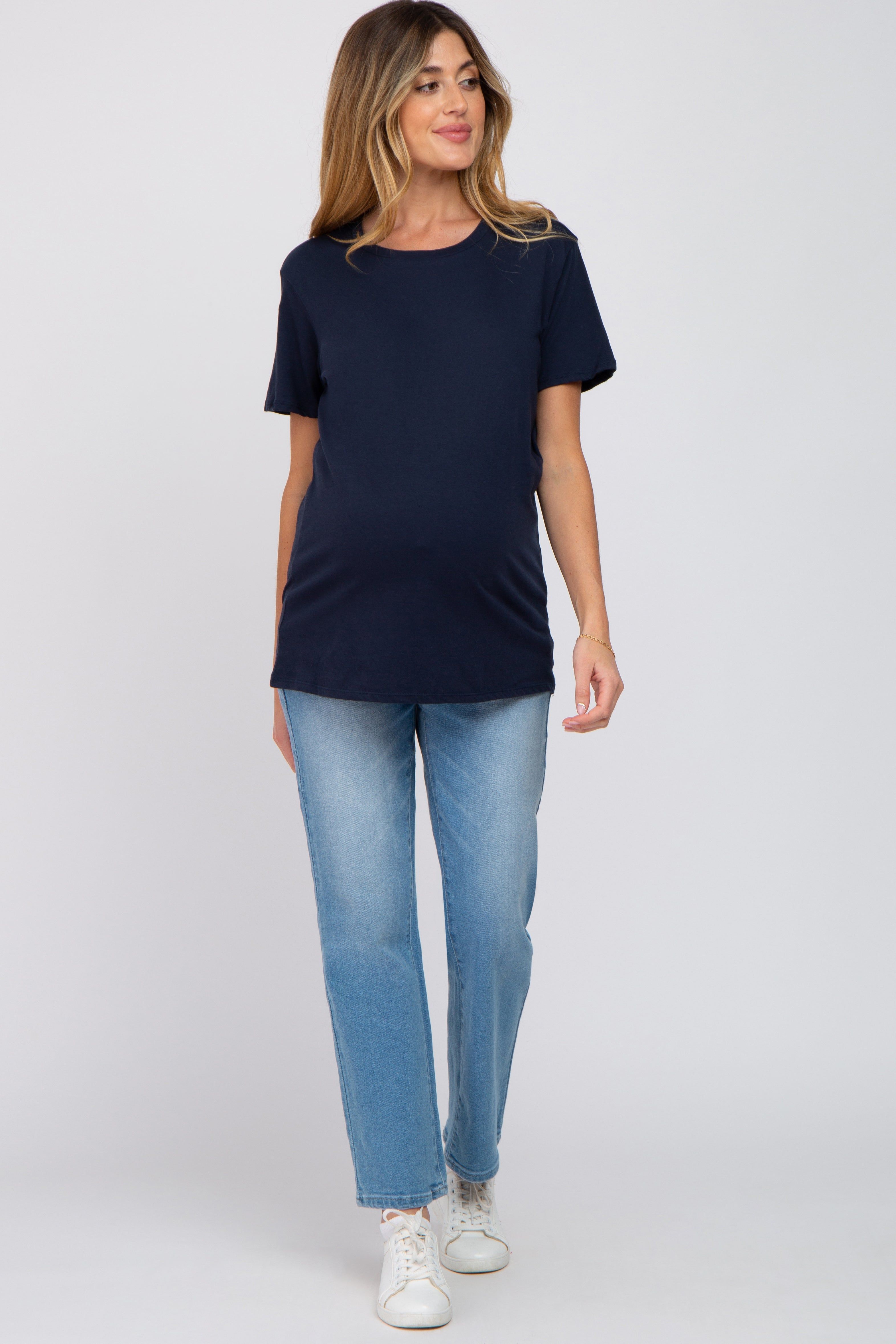Navy Oversized Short Sleeve Maternity Top sold by Pinkblush product image thumbnail 4