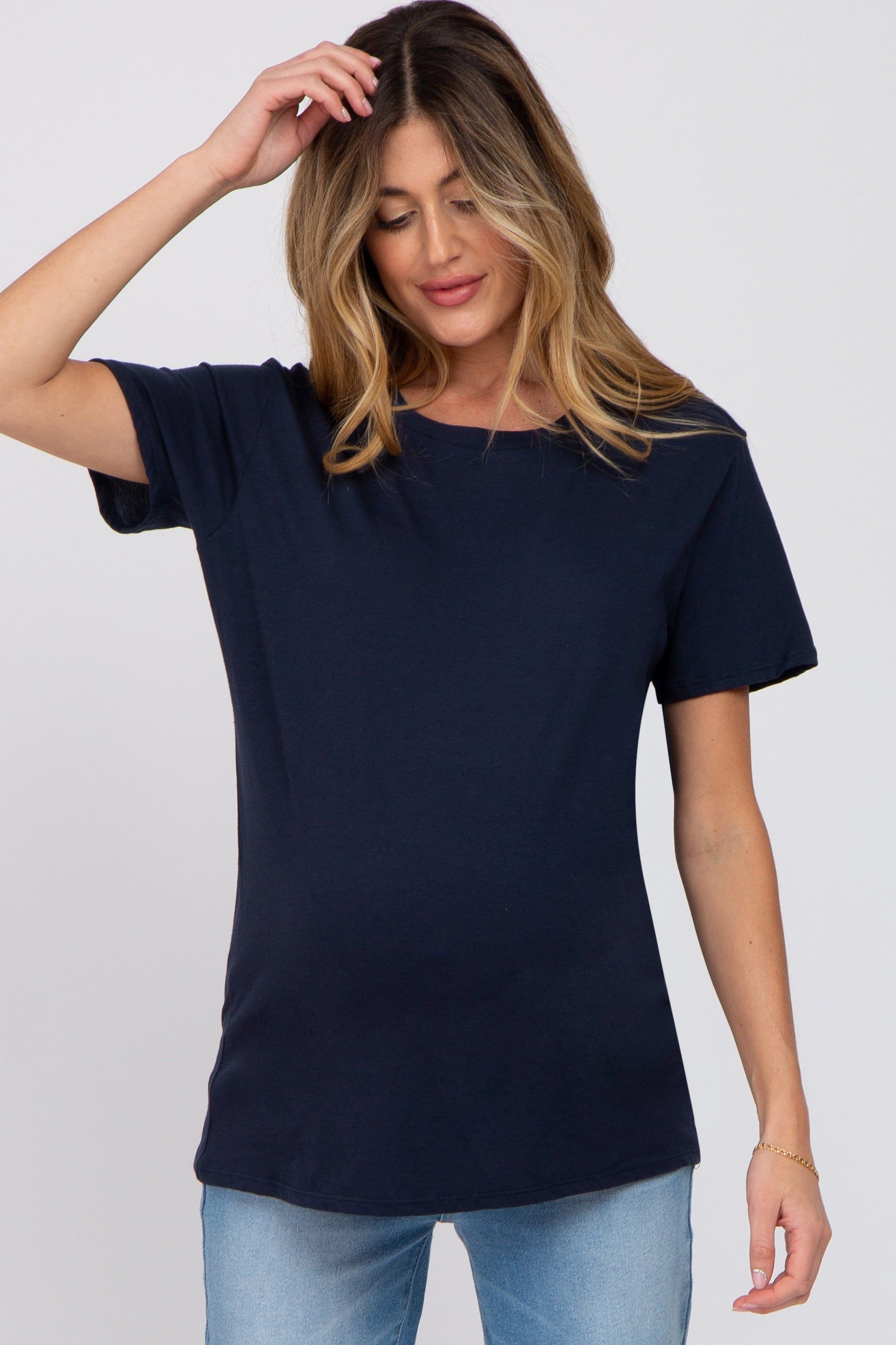Navy Oversized Short Sleeve Maternity Top sold by Pinkblush