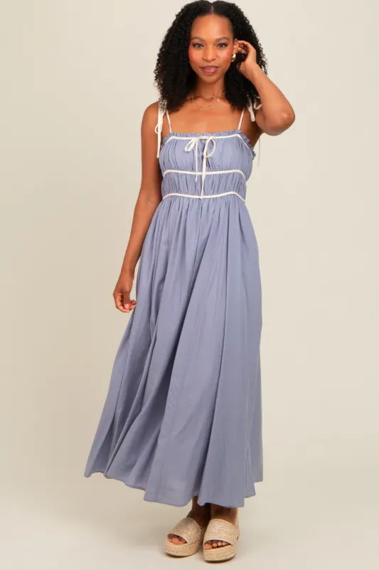 Periwinkle Contrast Ribbon Trim Maxi Dress sold by Pinkblush