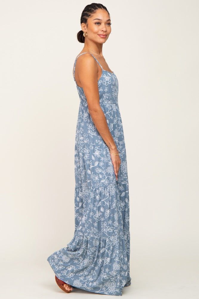 Blue Floral Tiered Maxi Dress sold by Pinkblush product image thumbnail 2