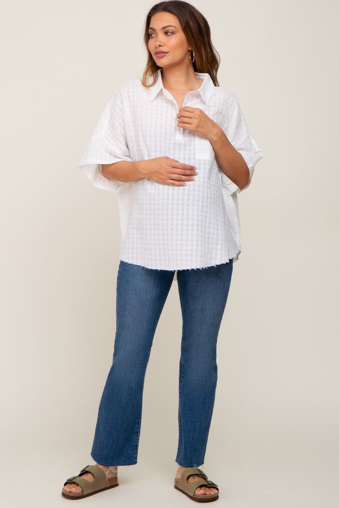 White Striped Collared Maternity Top sold by Pinkblush