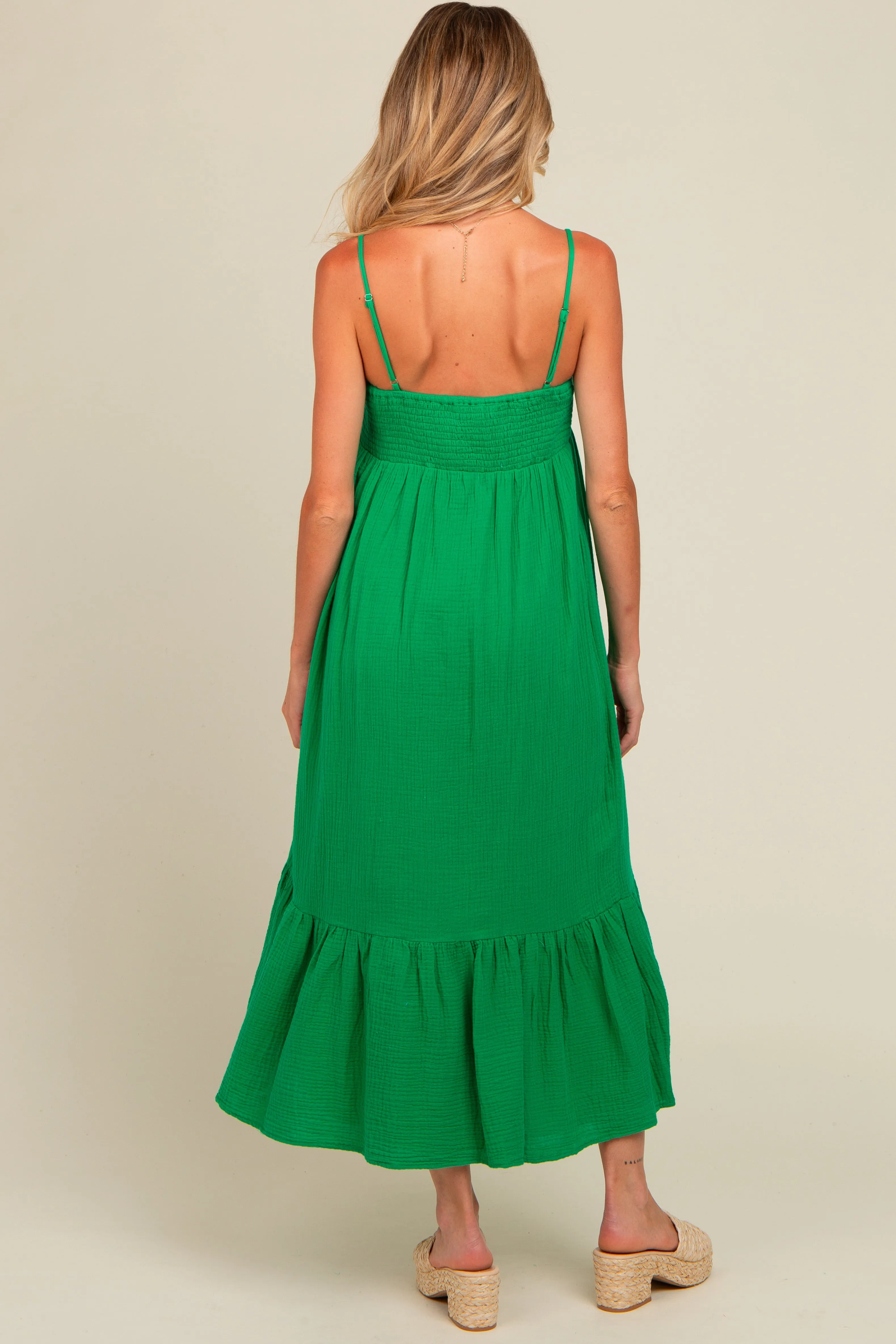 Green Smocked Maternity Maxi Dress sold by Pinkblush product image thumbnail 3
