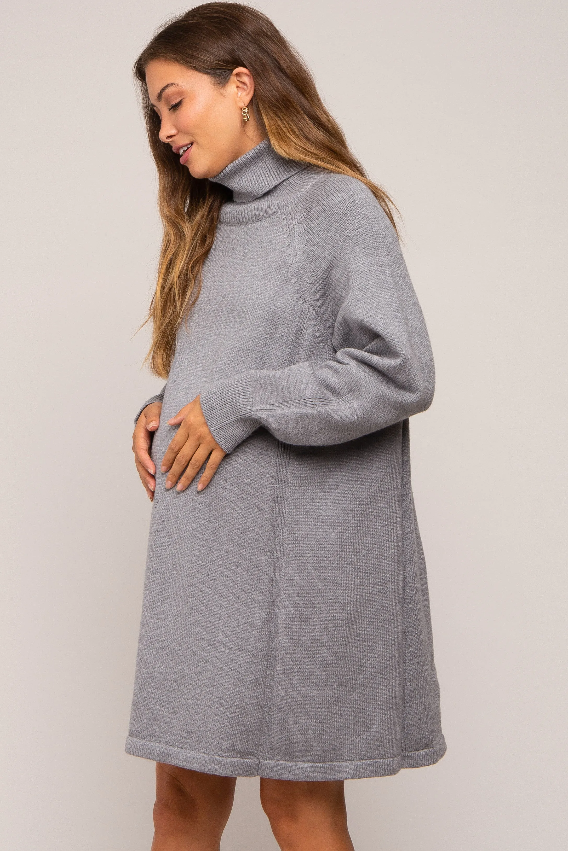 Grey Knit Turtleneck Maternity Sweater Dress sold by Pinkblush product image thumbnail 3
