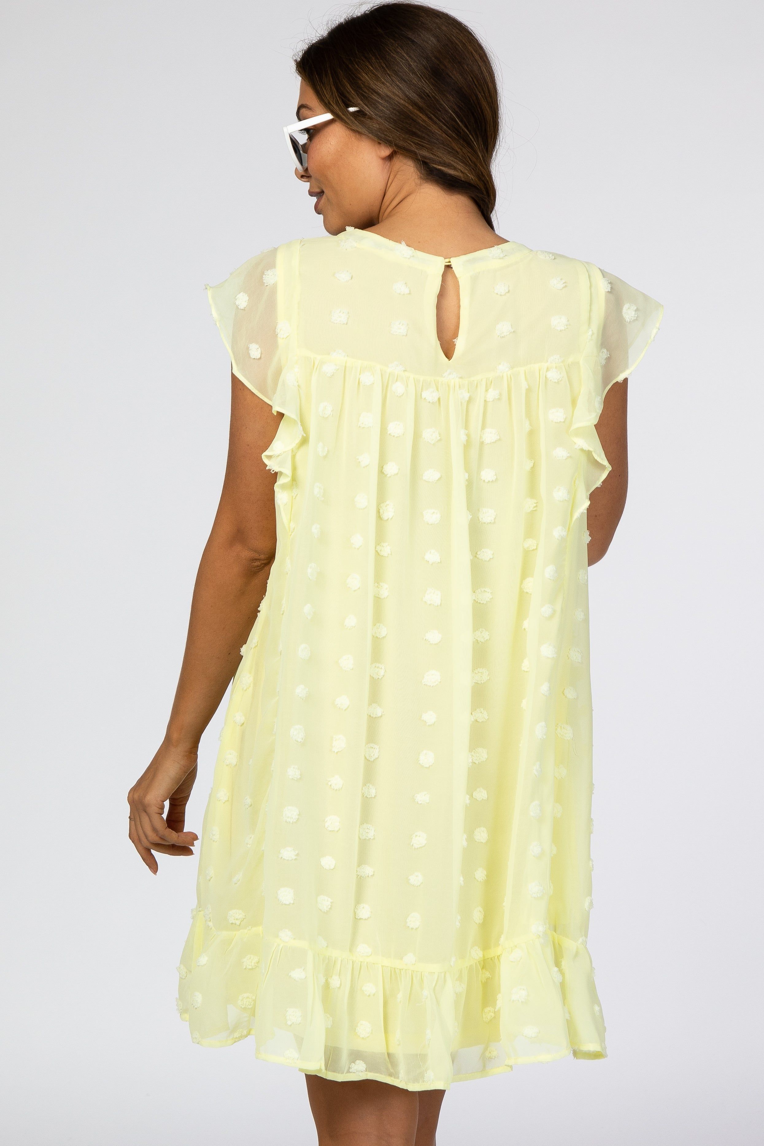 Yellow Textured Polka Dot Ruffle Maternity Dress sold by Pinkblush product image thumbnail 3