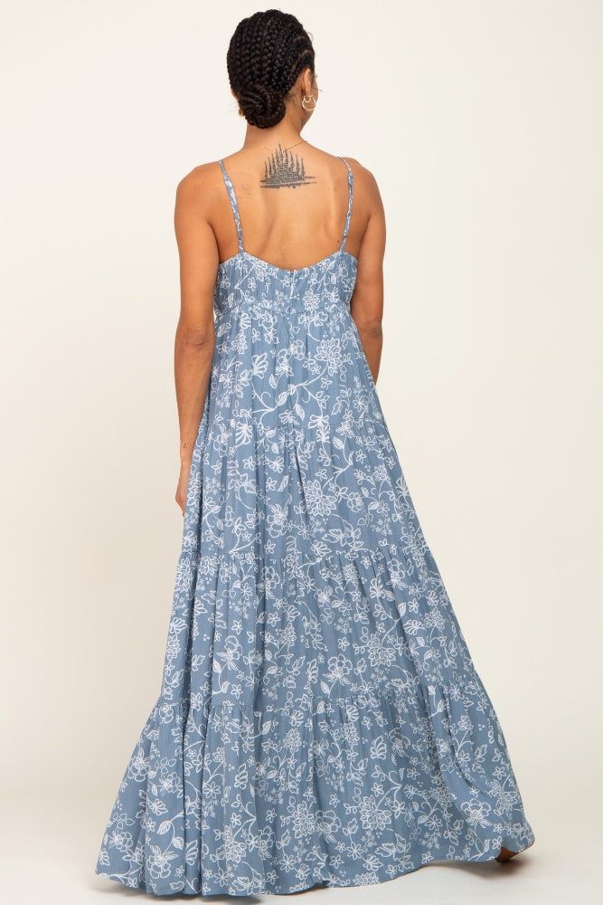 Blue Floral Tiered Maxi Dress sold by Pinkblush product image thumbnail 3