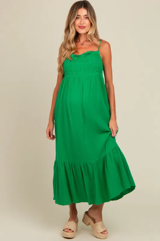 Green Smocked Maternity Maxi Dress sold by Pinkblush
