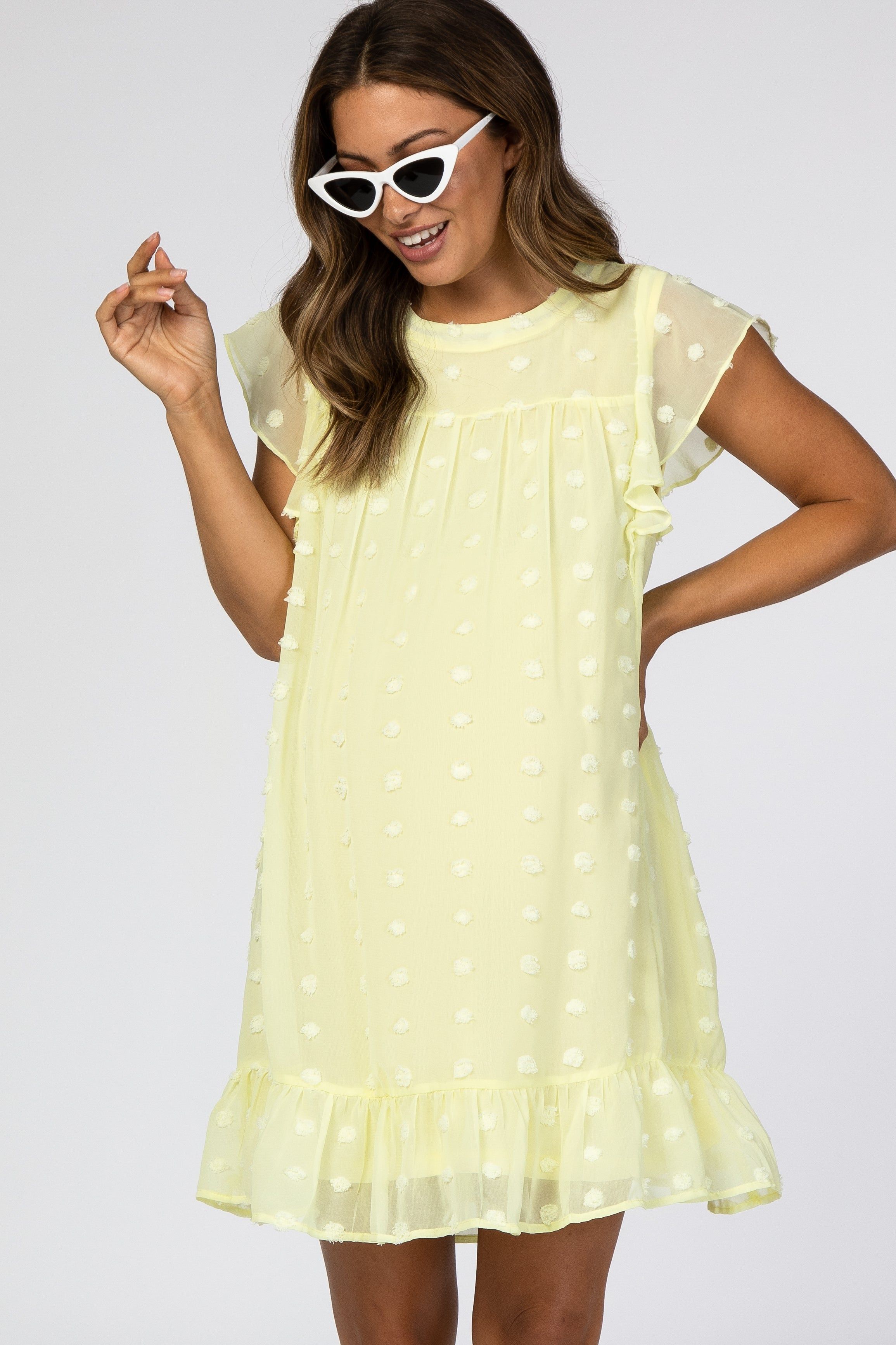 Yellow Textured Polka Dot Ruffle Maternity Dress sold by Pinkblush product image thumbnail 4