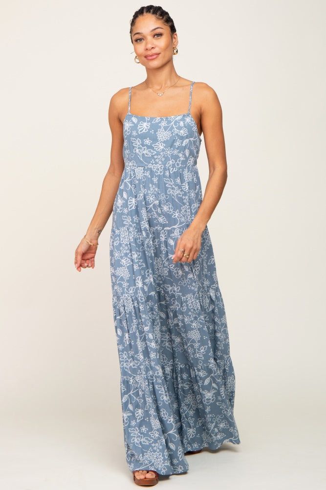 Blue Floral Tiered Maxi Dress sold by Pinkblush